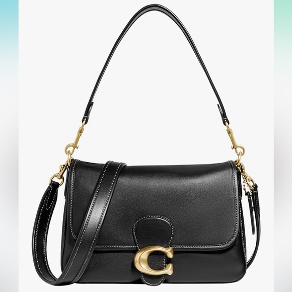Coach Soft Tabby Shoulder Bag - Black/Gold - Picture 1 of 7